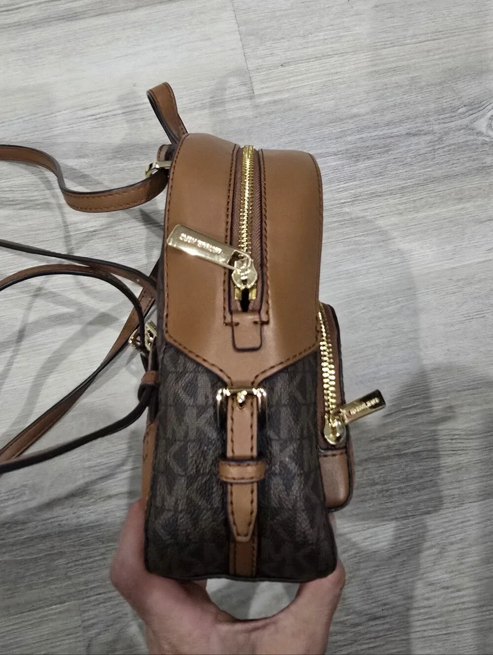 Michael Kors MK Jaycee XS Extra Small Convertible Backpack Bag Brown Luggage